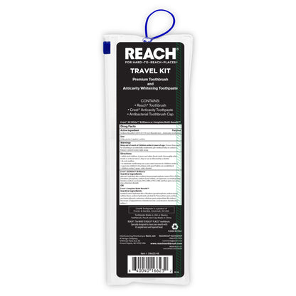 Reach Ultraclean Travel Kit Toothbrush with Toothbrush Cap and Toothpaste, Multi-Angled, Soft Bristles, TSA-Airport Friendly, Resealable, Portable and Reusable Bag