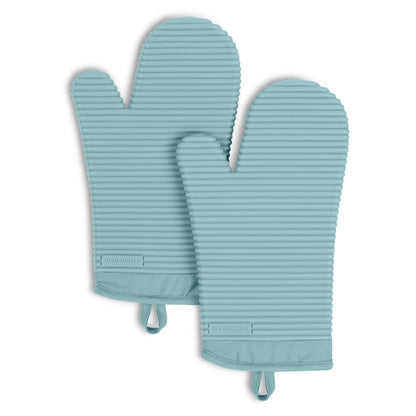 KitchenAid Ribbed Soft Silicone Oven Mitt Set, 7"x13", Milkshake 2 Count