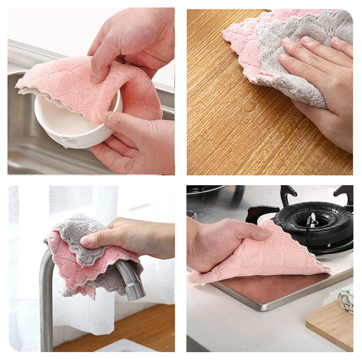 Microfiber Kitchen Washcloths, Super Absorbent Coral Velvet Dishtowels, Premium Table Cleaning Cloths, Non-Stick Oil Quick Dry Dish Towels, Soft Tea Towels, 10 Pack