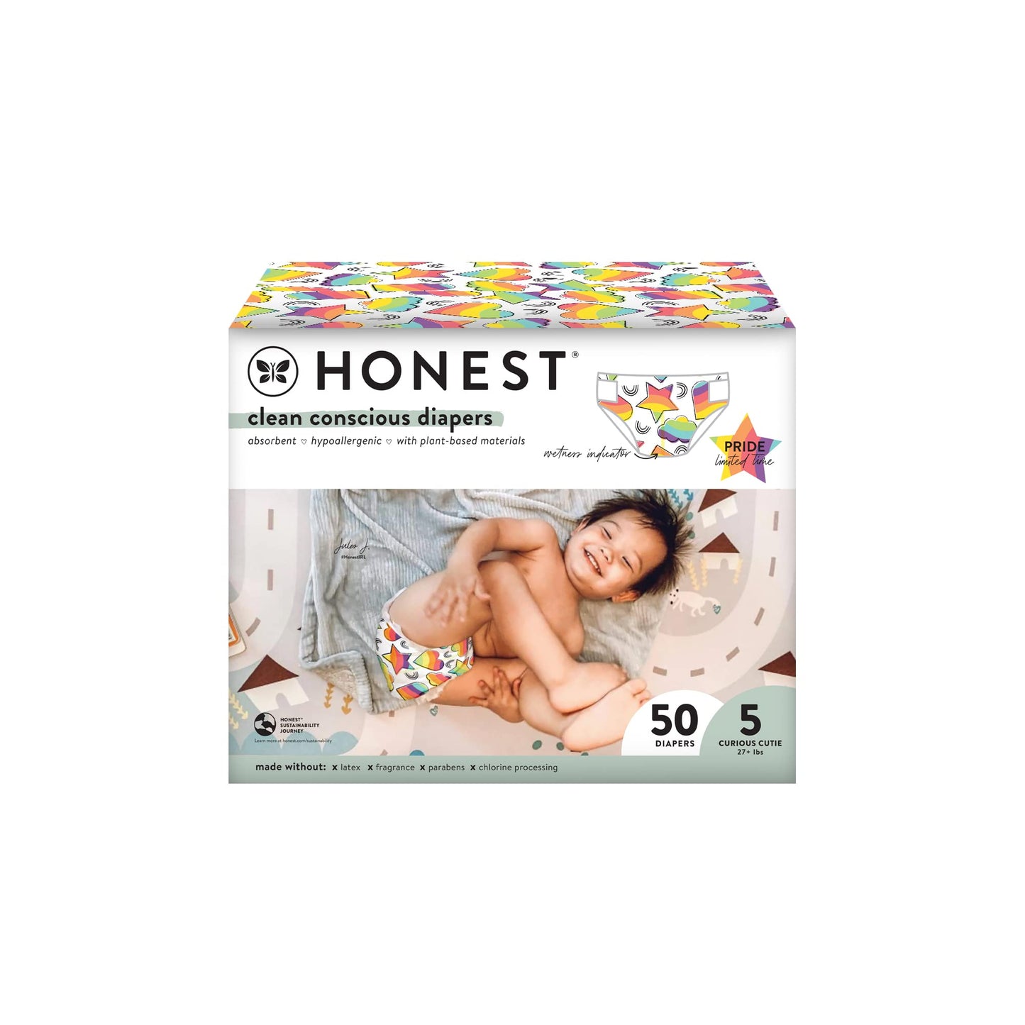 The Honest Company Clean Conscious Diapers | Plant-Based, Sustainable | Above It All + Pandas | Club Box, Size Newborn, 72 Count