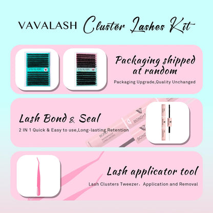 VAVALASH DIY Lash Extension Kit 280 Clusters Individual Lashes Kit 30D 40D 0.07D-10-16mm Lash Clusters, Lash Bond and Seal, Lash Tweezer for DIY Eyelash Extension at Home（Kit-30D+40D-0.07D-10-16MIX）