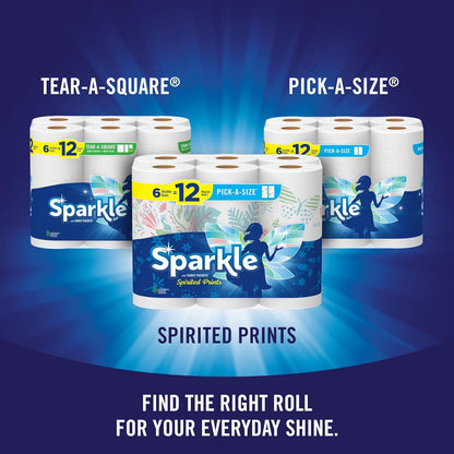 Sparkle Pick-A-Size Paper Towels, Spirited Prints, 6 Double Rolls = 12 Regular Rolls, Everyday Value Paper Towel With Full And Half Sheets