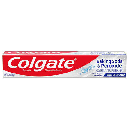 Colgate Baking Soda & Peroxide Toothpaste - Whitens Teeth, Fights Cavities & Removes Stains, Brisk Mint, 6 Ounce (Pack of 2)