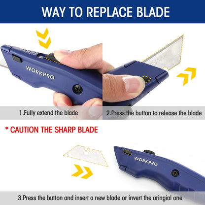 WORKPRO Premium Utility Knife, Retractable All Metal Heavy Duty Box Cutter, Quick Change Blade Razor Knife, with 10 Extra Blades