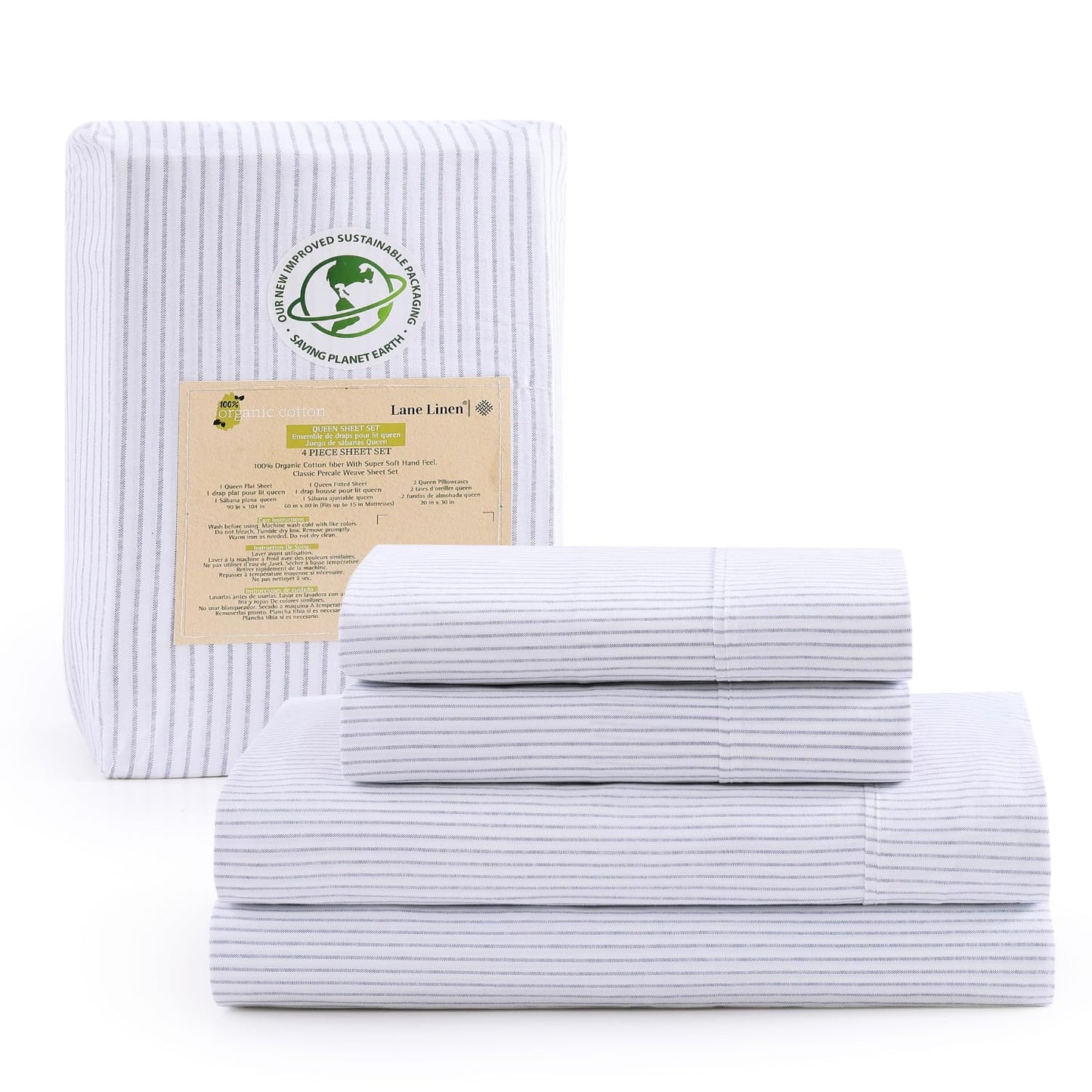 LANE LINEN 100% Organic Cotton Twin Sheets Set, 3Pc Twin Bed Sheets, Breathable Cotton Sheets Twin Size Bed Set, Dorm Room Essentials with 15" Twin Deep Pocket Fitted Sheet - White Sheets