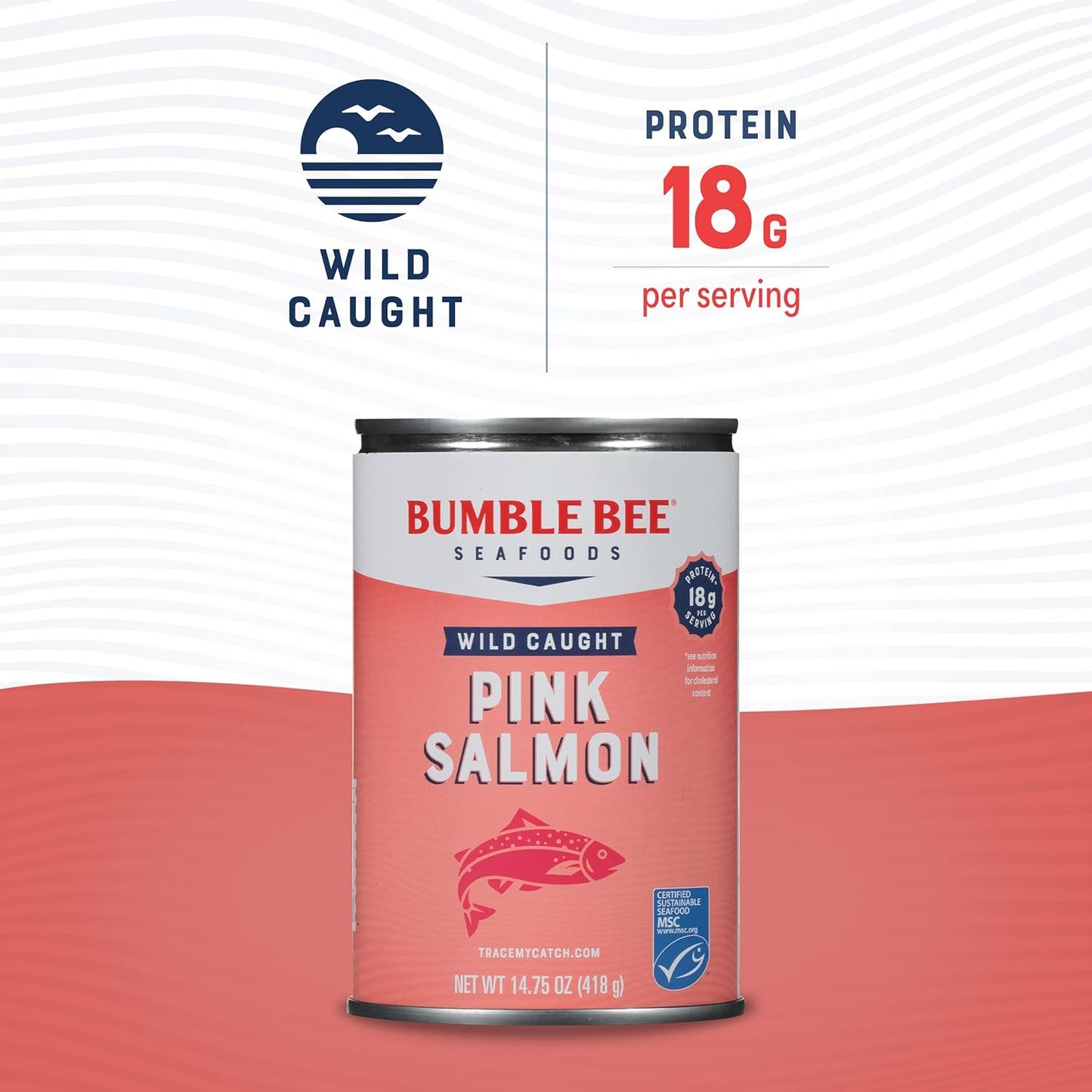 Bumble Bee Canned Pink Salmon, 14.75 oz Cans (Pack of 12) - Premium Wild Caught Salmon for Sandwiches & Recipes - 18g Protein per Serving - Gluten Free, Kosher, MSC Certified