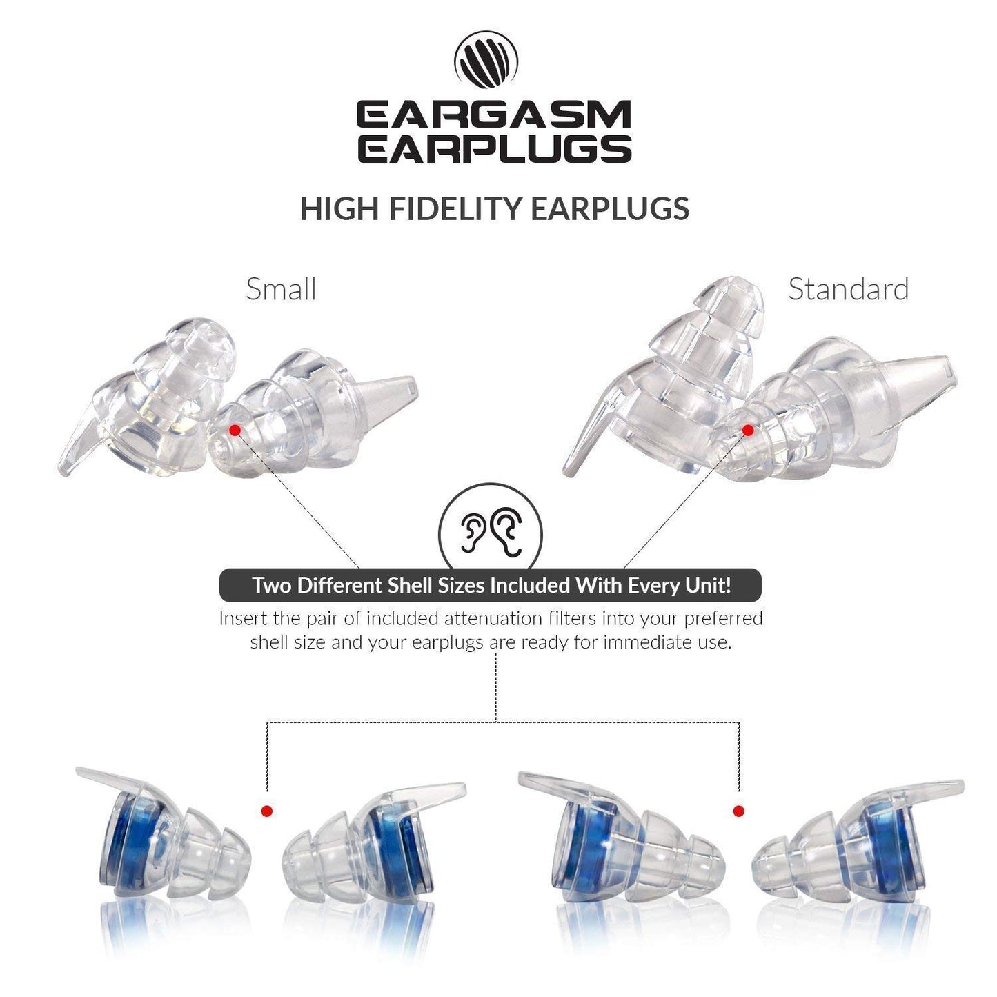 Eargasm High Fidelity Earplugs with Blue Filters - Reusable Noise Reduction Hearing Protection Ear-Plugs with Carrying Case for Concerts, Festivals, Raves, Musicians, Live Music, Sporting Events