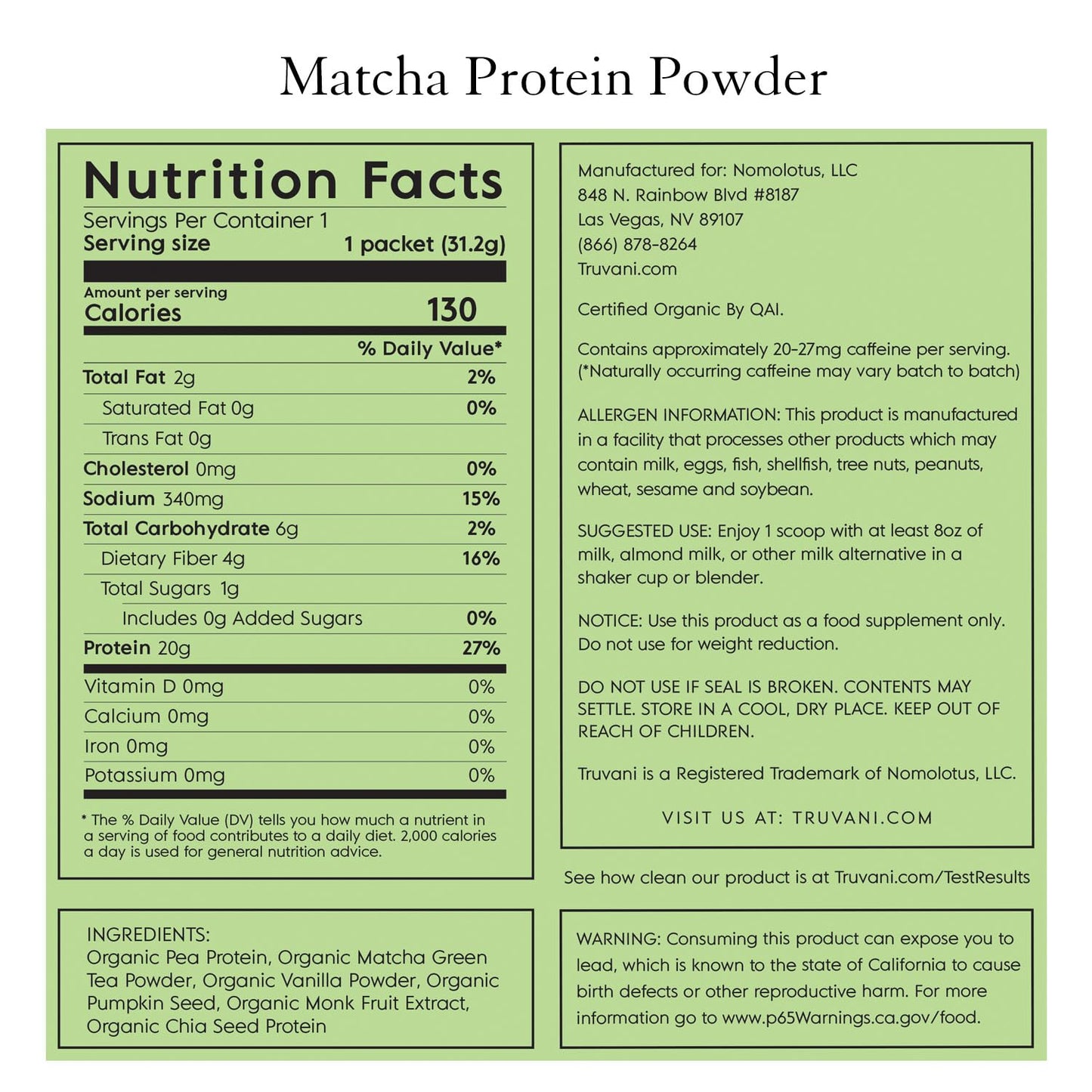 Truvani Vegan Pea Protein Powder | Banana Cinnamon | 20g Organic Plant Based Protein | 1 Serving | Keto | Gluten & Dairy Free | Low Carb | No Added Sugar