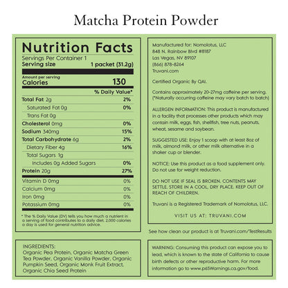 Truvani Vegan Pea Protein Powder | Banana Cinnamon | 20g Organic Plant Based Protein | 1 Serving | Keto | Gluten & Dairy Free | Low Carb | No Added Sugar