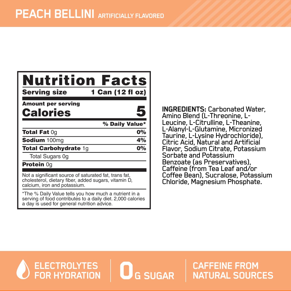 Optimum Nutrition Amino Energy Sparkling Hydration Drink, Electrolytes, Caffeine, Amino Acids, BCAAs, Sugar Free, Juicy Strawberry, 12 Fl Oz, 12 Pack (Packaging May Vary)