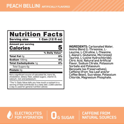 Optimum Nutrition Amino Energy Sparkling Hydration Drink, Electrolytes, Caffeine, Amino Acids, BCAAs, Sugar Free, Juicy Strawberry, 12 Fl Oz, 12 Pack (Packaging May Vary)