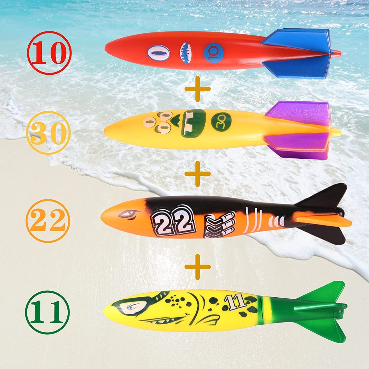 30 Packs Summer Pool Diving Swimming Essentials Toys for Kids, Fun Swim Games Sinking Set, Underwater Dive Gifts with Storage Bag Include Torpedo Gems Shark Rings Sea Animals for Boys Girls Toddlers