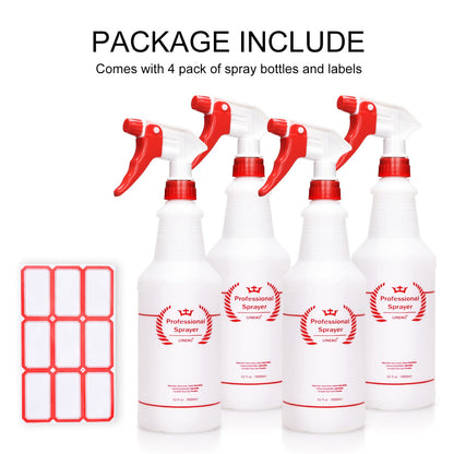 Plastic Spray Bottle (4 Pack, 24 Oz, All-Purpose) Heavy Duty Spraying Bottles Leak Proof Mist Empty Water Bottle for Cleaning Solution Planting Pet with Adjustable Nozzle and Measurements