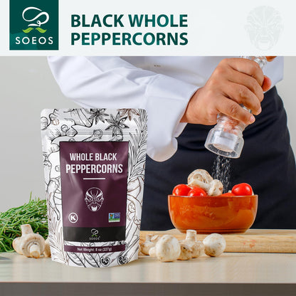 Soeos Black Peppercorns, 16oz (Pack of 1), Non-GMO, Kosher, Packed to Keep Peppers Fresh, Peppercorn for Grinder Refill, Whole Peppercorns