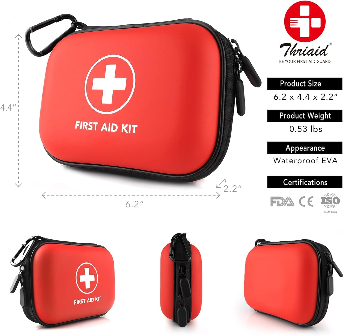 Mini First Aid Kit, 100 Pieces Water-Resistant Hard Shell Small Case - Perfect for Travel, Outdoor, Home, Office, Camping, Hiking, Car (Red)