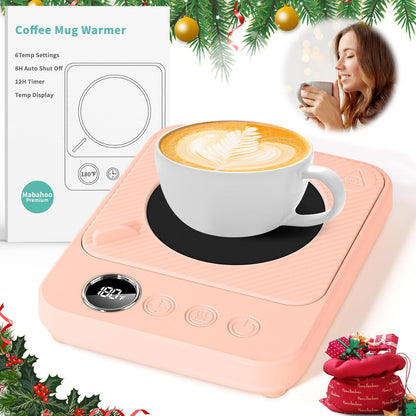 Coffee Mug Warmer for Desk, Electric Heated Mug Cup Warmer, Auto Shut Off, Office Desk Accessories Home Kitchen Appliances Gadgets, Birthday Gifts for Women Men (Pink)