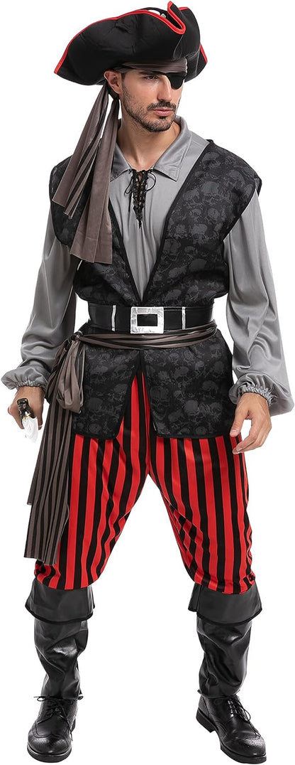 Spooktacular Creations Adult Men Pirate Costume for Halloween, Costume Party, Trick or Treating, Cosplay Party (Large)