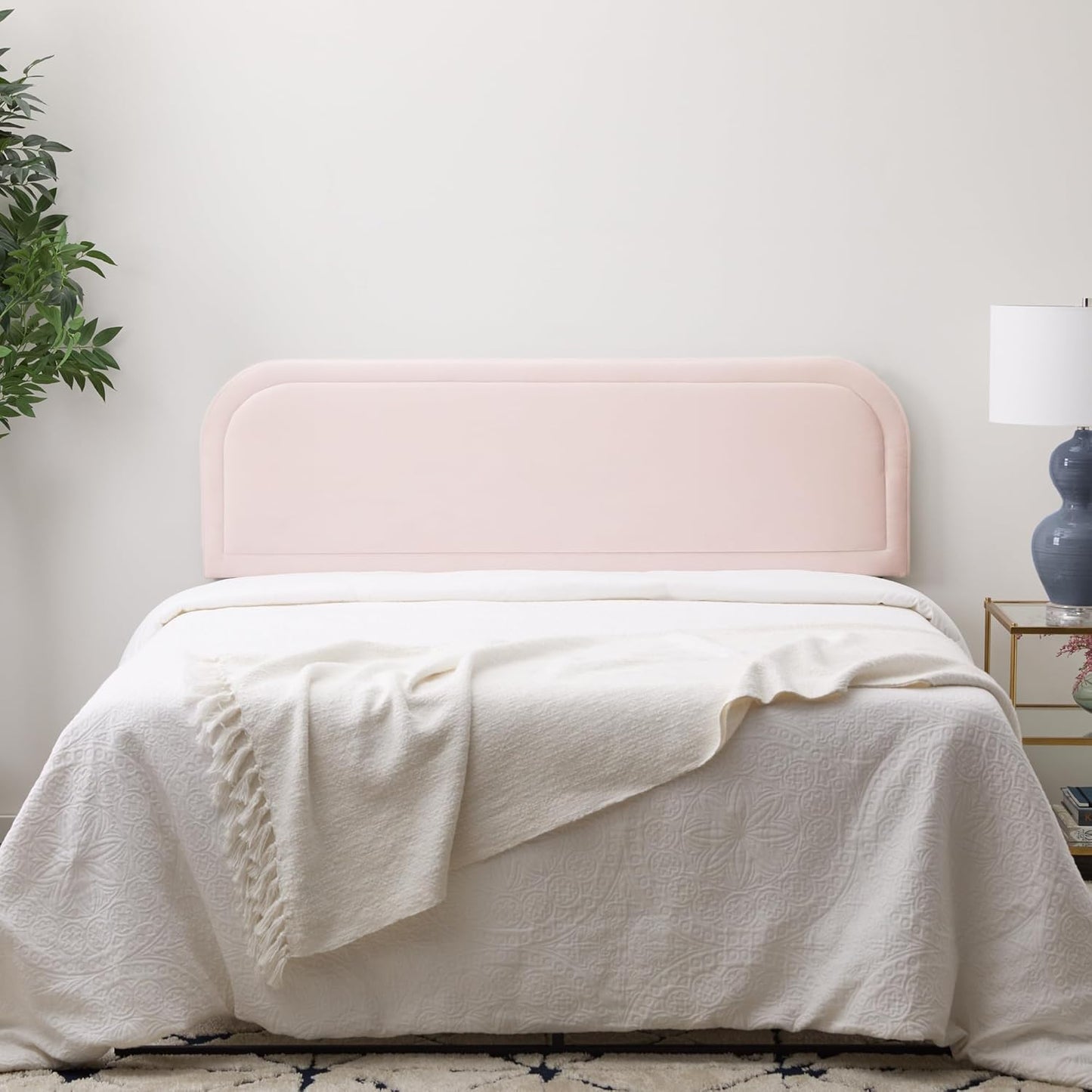 Edenbrook Miller Low Profile, Performance Velvet Headboard for Queen Size Bed-Pink Upholstered Queen Headboard