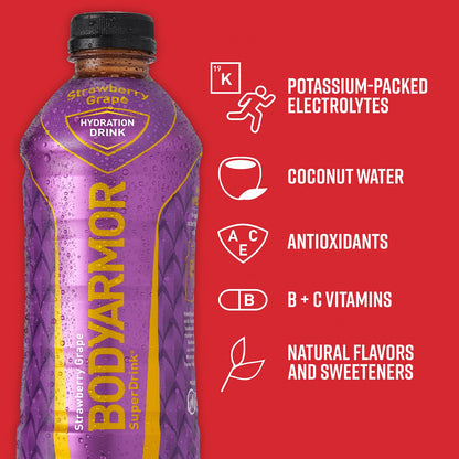 BODYARMOR Sports Drink Sports Beverage, Strawberry Banana, Coconut Water Hydration, Natural Flavors With Vitamins, Potassium-Packed Electrolytes, Perfect For Athletes, 12 Fl Oz (Pack of 8)