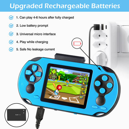 16 Bit Handheld Game Console for Kids Adults, 3.0'' Large Screen Preloaded 230 HD Classic Retro Video Games with USB Rechargeable Battery & 3 Game Cartridges for Birthday Gift for Kids 4-12