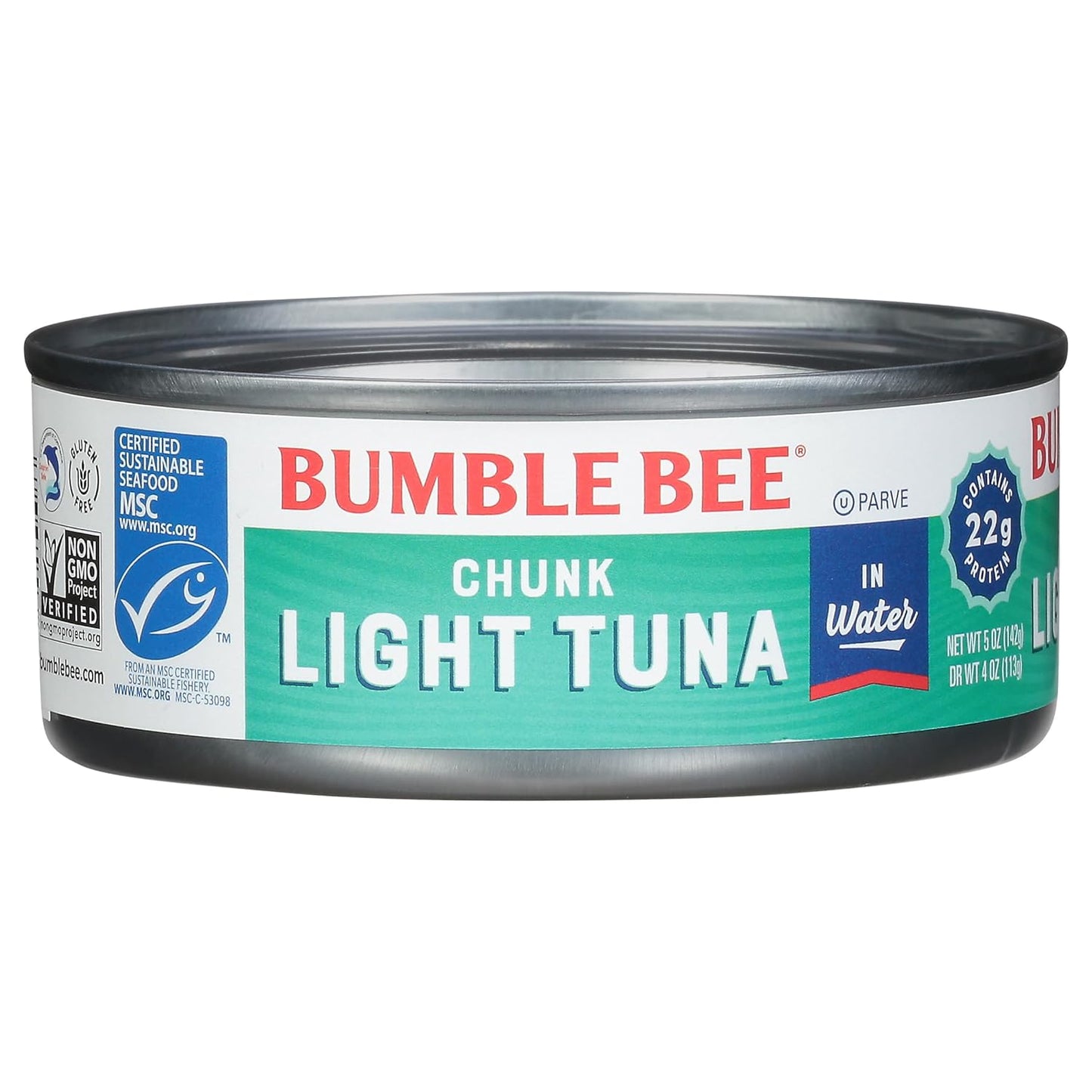 Bumble Bee Chunk Light Tuna In Water, 5 oz Cans (Pack of 24) - Wild Caught - 22g Protein Per Serving - Non-GMO Project Verified, Gluten Free, Kosher - Great For Tuna Salad & Recipes