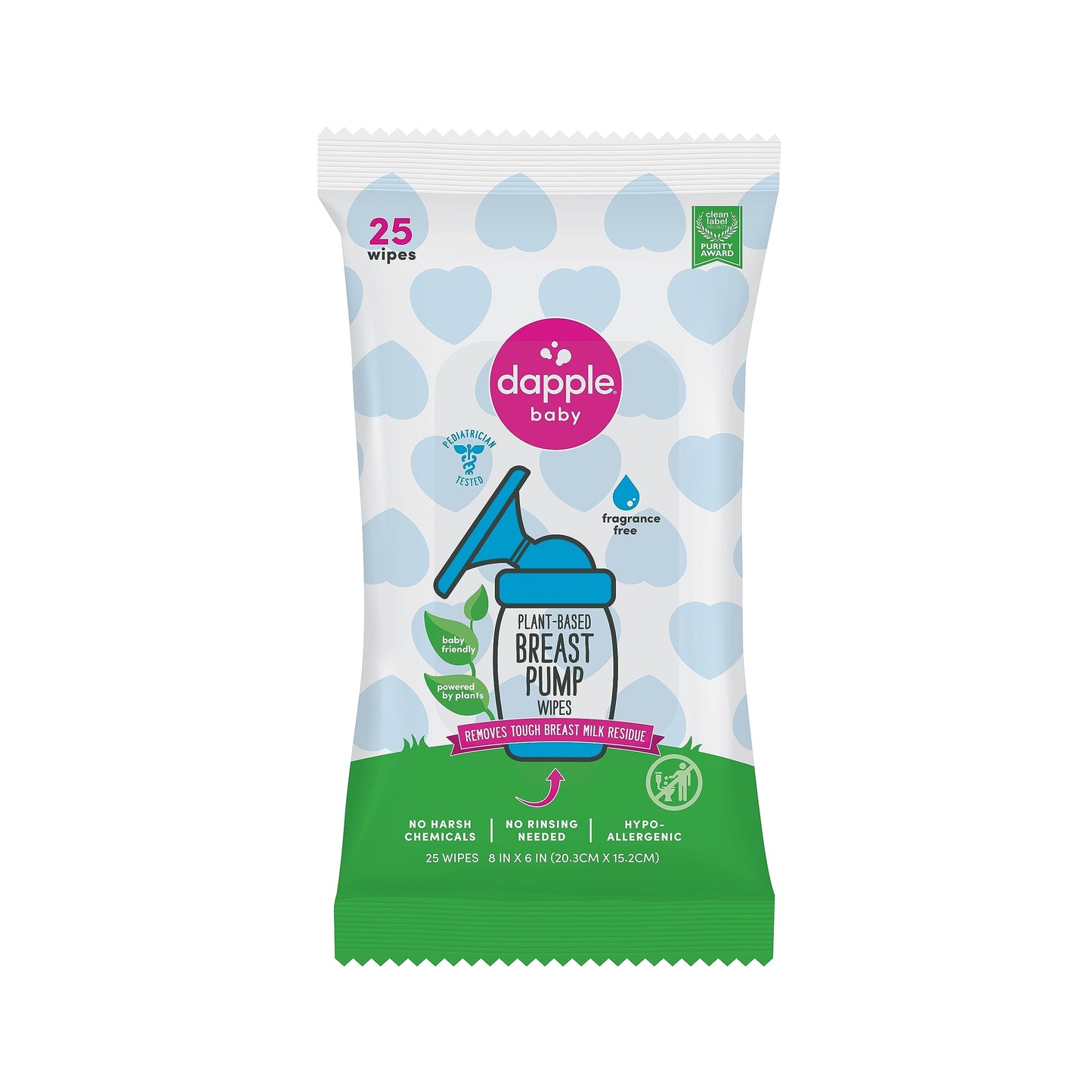 Breast Pump Wipes by Dapple Baby, 25 Count (Pack of 3), Fragrance Free, Plant Based & Hypoallergenic Breast Pump Wipes - Removes Milk Residue, Leaves No Taste - Convenient Wipes Pouch