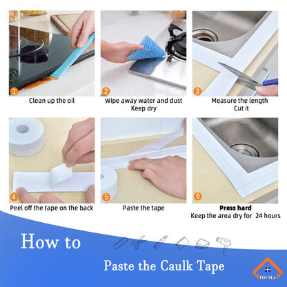 White Caulk Tape Waterproof Self Adhesive,, Toilet Caulk Sealant Tape, Bathtub Caulk Sealing Strip Tape for Bathroom Caulking Tape Shower Caulk