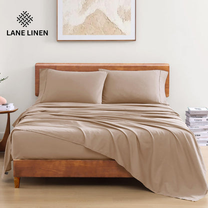 LANE LINEN 100% Organic Cotton Twin Sheets Set, 3Pc Twin Bed Sheets, Breathable Cotton Sheets Twin Size Bed Set, Dorm Room Essentials with 15" Twin Deep Pocket Fitted Sheet - White Sheets