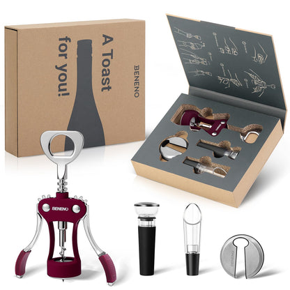 Wine Opener, Zinc Alloy Premium Wing Corkscrew Wine Bottle Opener with Multifunctional Bottles Opener, Sharp Corkscrew with Ergonomic Non-slip Wing Handle, Upgrade