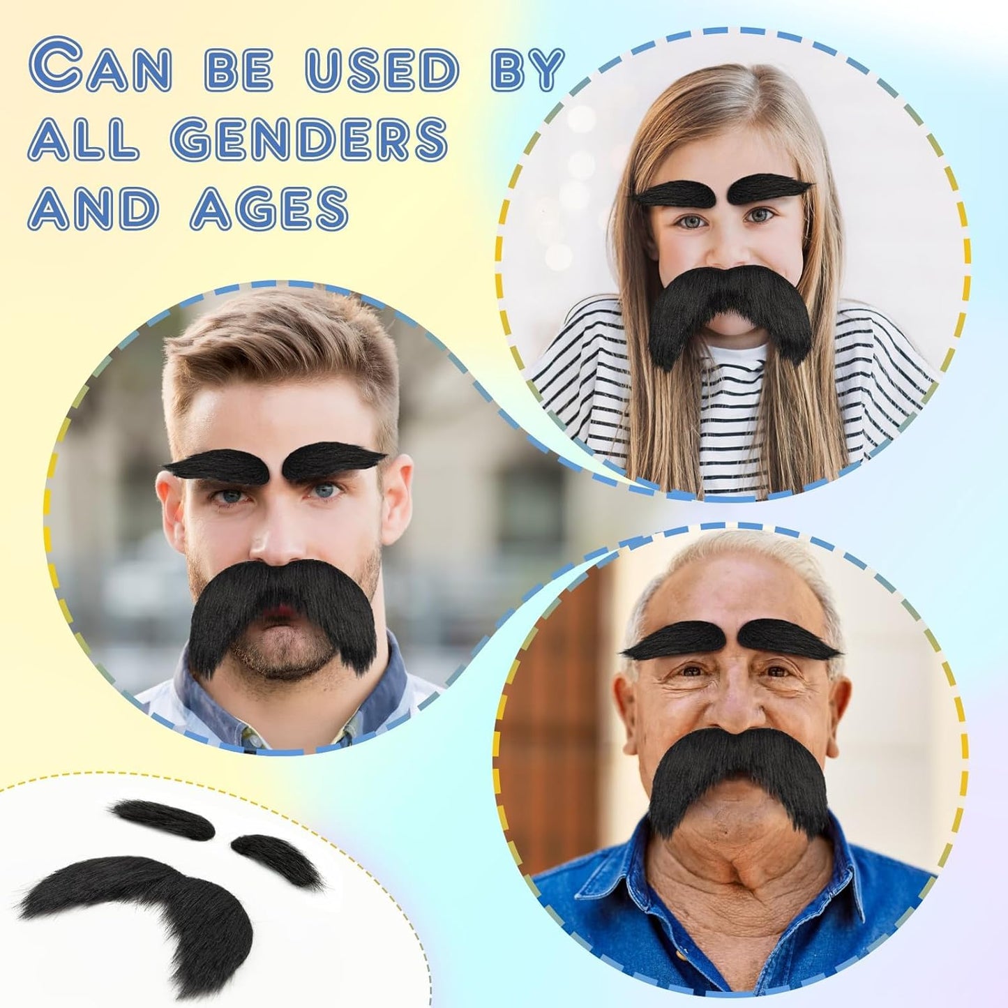 Fake Mustache and Eyebrows Self Adhesive Fake Beard, Novelty Costume Facial Hair for Cosplay Costume and Festival Party