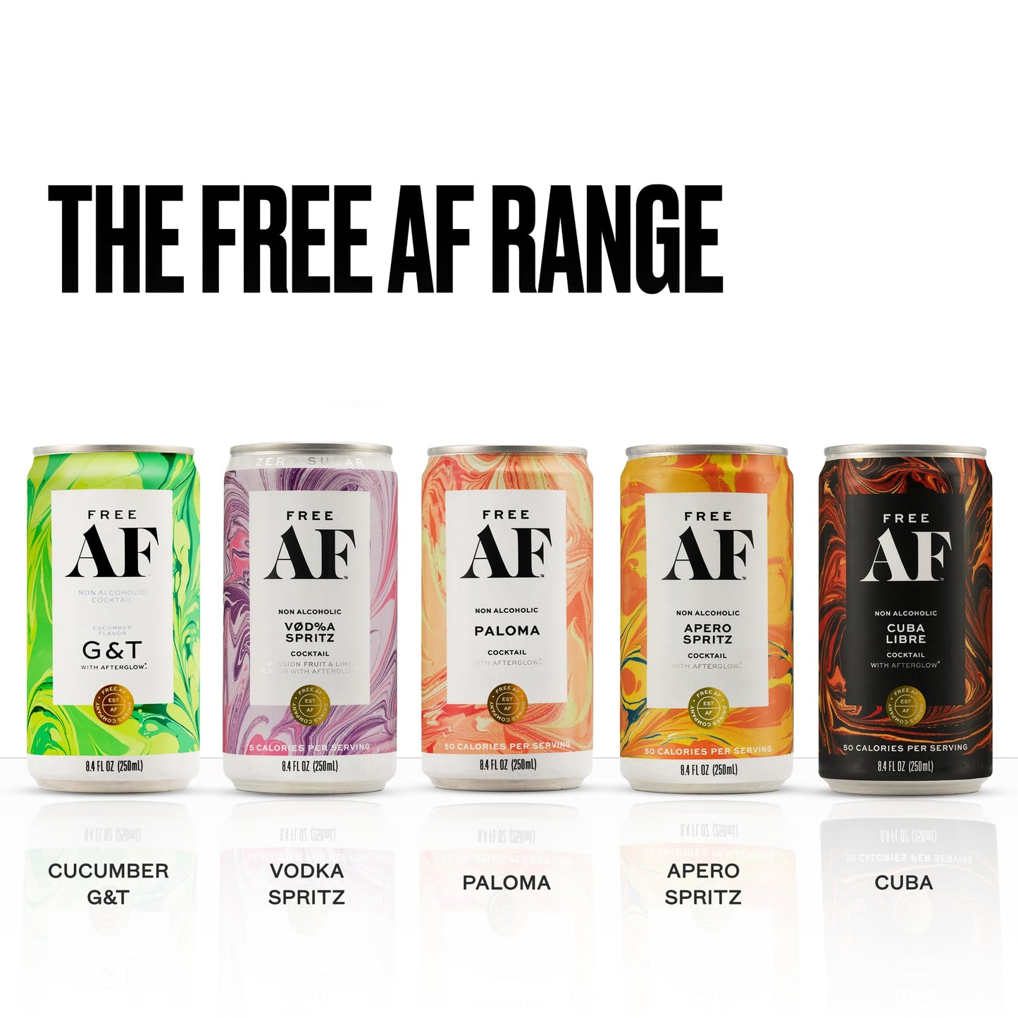 FREE AF Non-Alcoholic Tasting Pack | Ready to Drink, Random Assortment of Classic Mocktails | Low Calories & Sugar | 8.4fl oz Cans (6 pack)