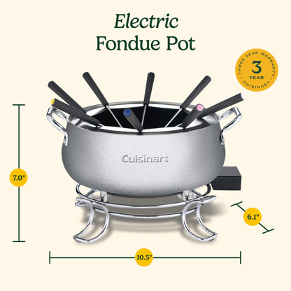 Cuisinart Fondue Pot, 3 Quart, For Chocolate, Cheese, Broth, Oil, Stainless Steel, CFO-3SSP1