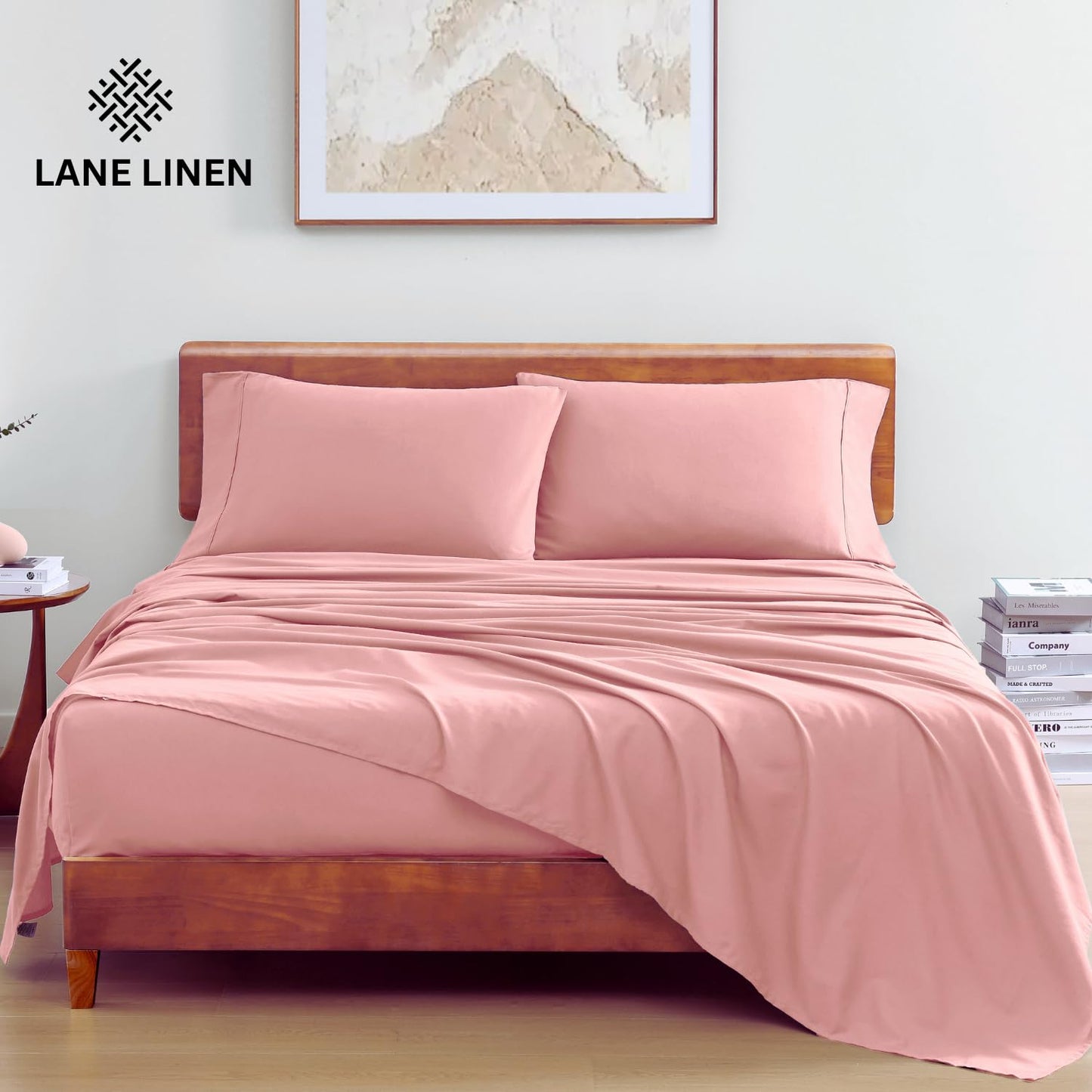 LANE LINEN 100% Organic Cotton Twin Sheets Set, 3Pc Twin Bed Sheets, Breathable Cotton Sheets Twin Size Bed Set, Dorm Room Essentials with 15" Twin Deep Pocket Fitted Sheet - White Sheets