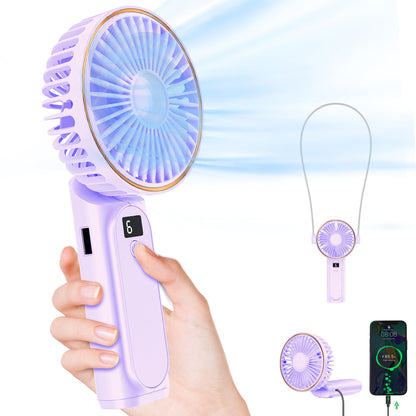 TUNISE Portable Handheld Fan, Portable Fan Rechargeable, 4000mAh, 180° Adjustable, 6 Speed Wind, Display Electricity in Real Time, USB Rechargeable Foldable Fan, Quiet Personal Fan as the Power Bank