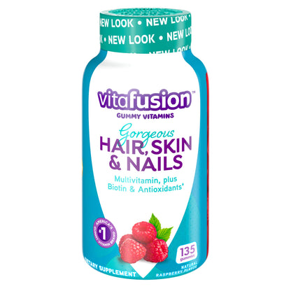 Vitafusion Gorgeous Hair, Skin Nails Multivitamin Gummy Vitamins, plus Biotin and Antioxidant vitamins CE, Raspberry Flavor, 100ct (33 day supply), from America’s Number One Gummy Vitamin Brand