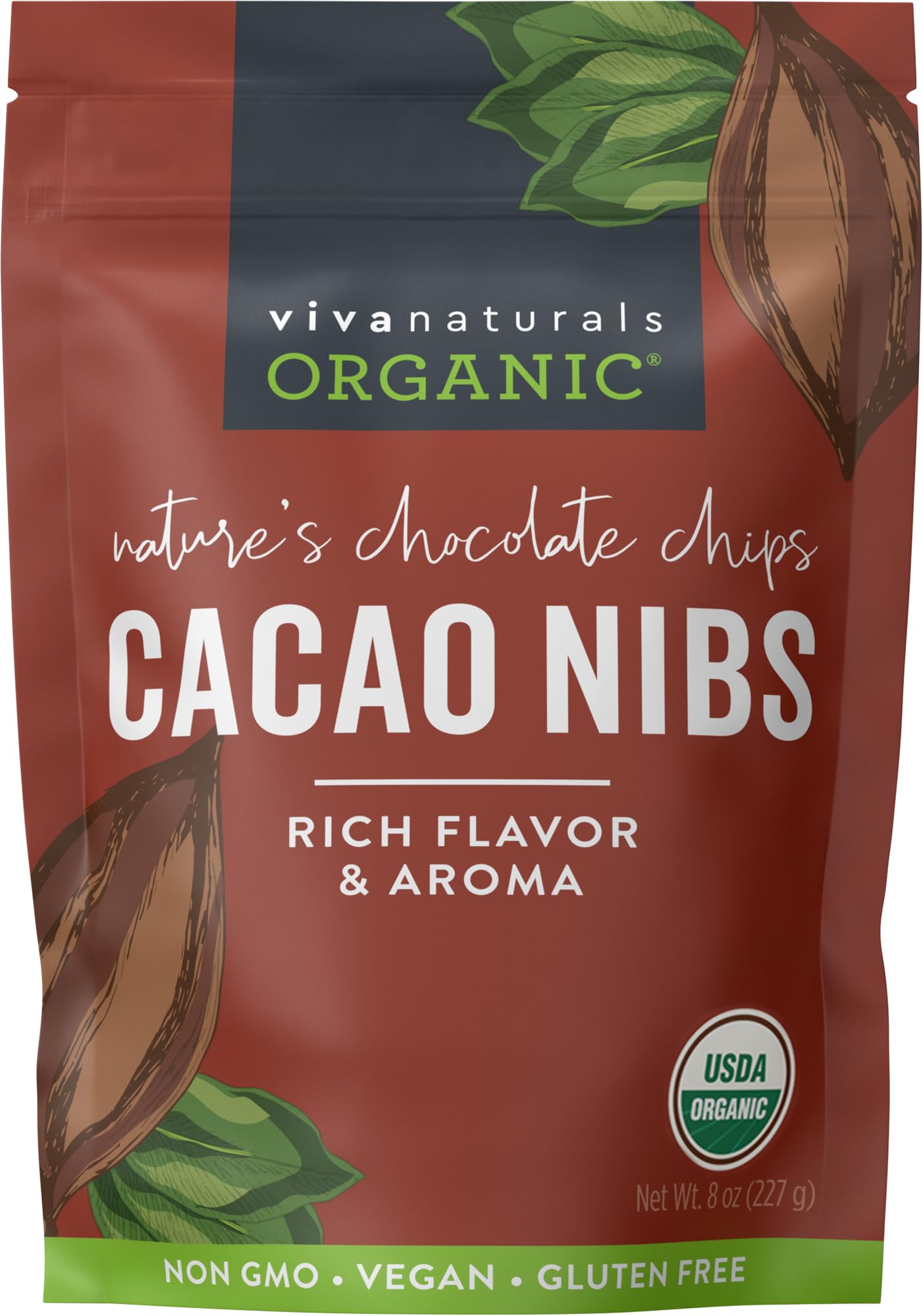 Viva Naturals Organic Cacao Nibs, 1 Lb - Certified Keto and Vegan Superfood, Perfect for Gluten Free Baking, Cacao Nib Smoothies and Healthy Snacks, Premium Criollo Beans, Non-GMO