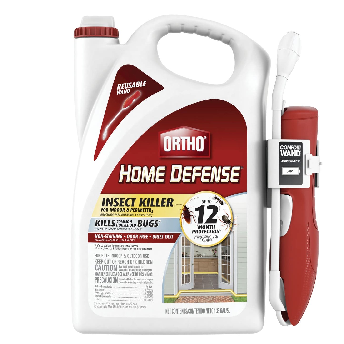 Ortho Home Defense Insect Killer for Indoor & Perimeter2 with Comfort Wand, Controls Ants, Roaches, and Spiders, 1.1 gal., 1 Pack