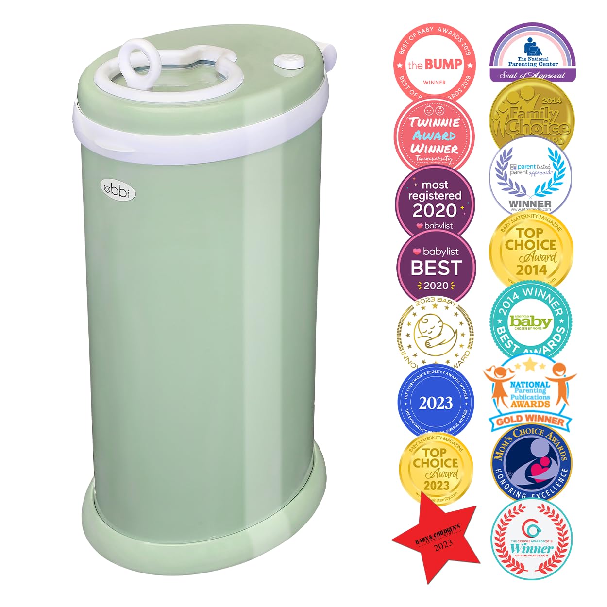 Ubbi Steel Diaper Pail, Odor Locking, No Special Bag Required, Award-Winning, Registry Must-Have, White