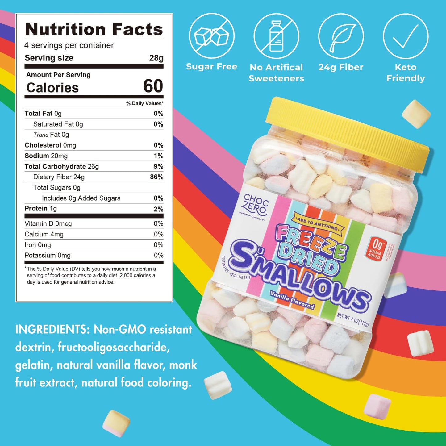 ChocZero Sugar Free Marshmallows, Keto Marshmallow, Gluten Free, 0g Fat, Zero Sugars, Healthy Low Carb, 10.5 Oz