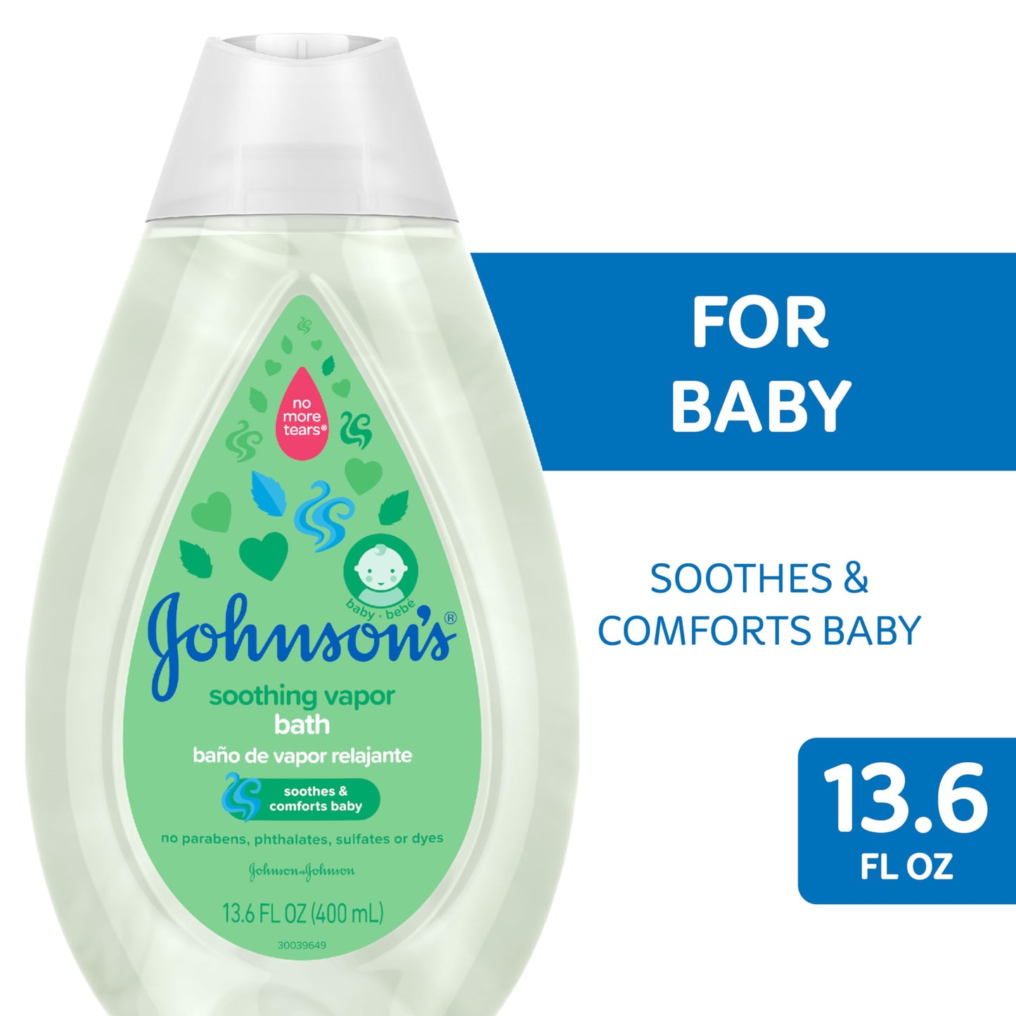 Johnson's Baby Vapor Bath with Soothing Aromas to Relax Babies, Tear-Free & Hypoallergenic Liquid Baby Bath Formula, No Parabens, Sulfates, Dyes, or Phthalates, 13.6 fl. oz