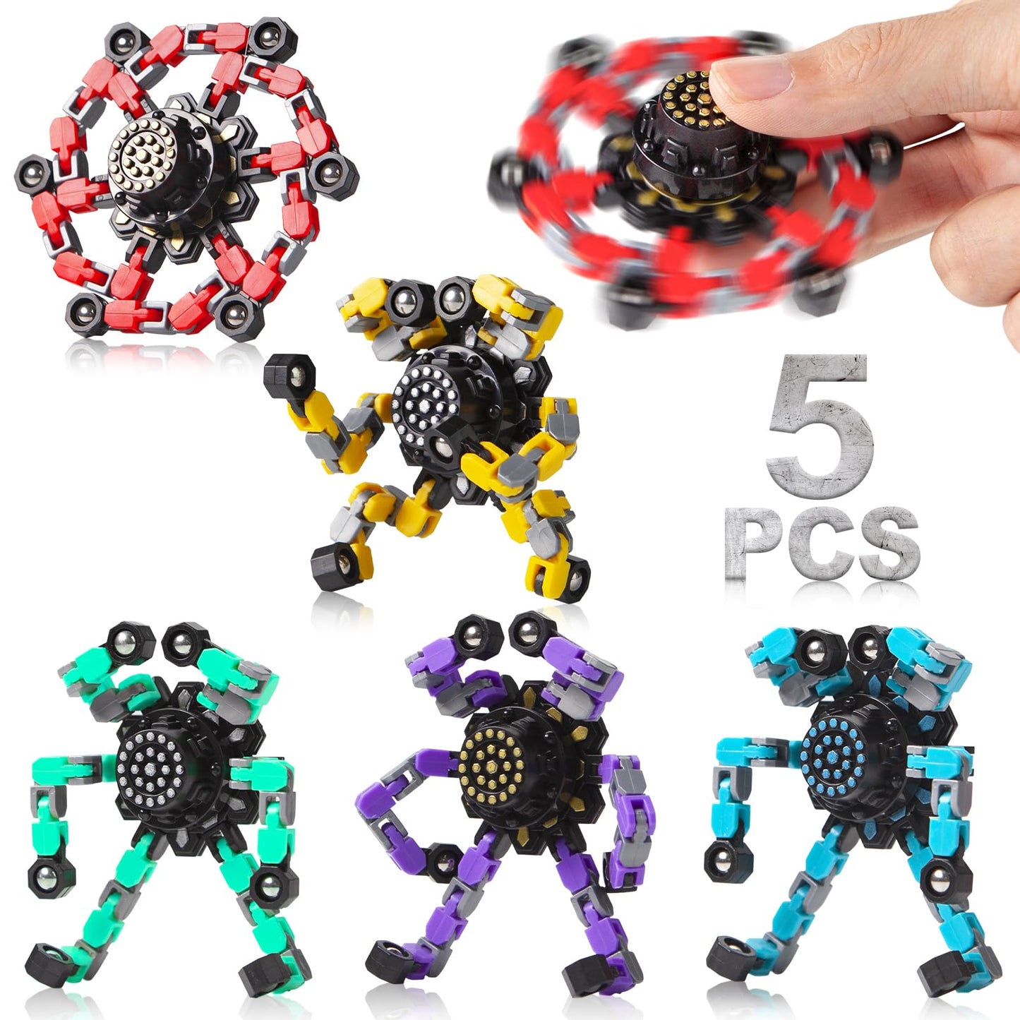 Transformable Fidget Spinners 4 Pcs for Kids and Adults Stress Relief Sensory Toys for Boys and Girls Fingertip Gyros for ADHD Autism for Kids Gifts (Fidget Toy 4pc)