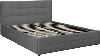 DHP Rose Upholstered Platform Bed with Underbed Storage Drawers and Button Tufted Headboard and Footboard, No Box Spring Needed, Queen, Gray Linen