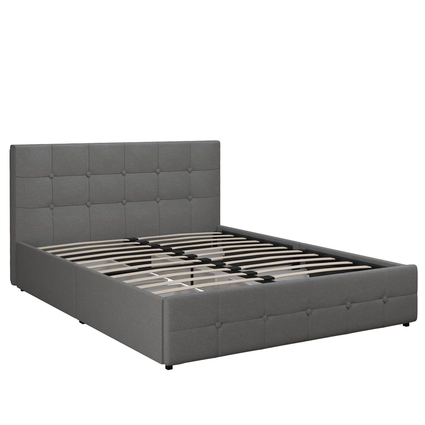 DHP Rose Upholstered Platform Bed with Underbed Storage Drawers and Button Tufted Headboard and Footboard, No Box Spring Needed, Queen, Gray Linen