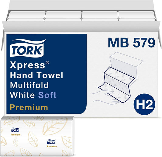 Tork Premium MB579 Soft Xpress Multifold Paper Hand Towel, 3-Panel, 2-Ply, 9.125" Width x 9.5" Length, White (Case of 16 Packs, 135 per Pack, 2.160 Towels)