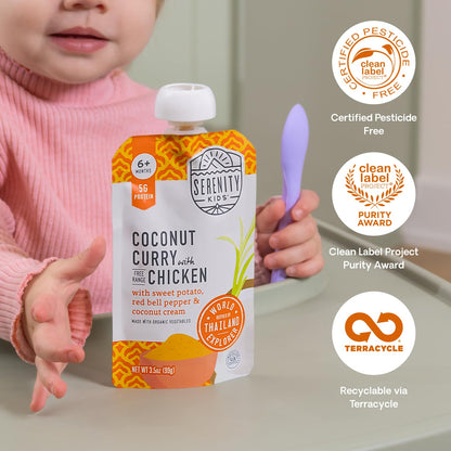 Serenity Kids 6+ Months Baby Food Pouches Puree Made With Ethically Sourced Meats & Organic Veggies | 3.5 Ounce BPA-Free Pouch | Meats + Herbs Variety Pack | 6 Count