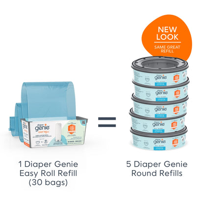 Diaper Genie Easy Roll Refill with 30 Bags | Lasts Up to 8 Months or Holds Up to 1410 Newborn Diapers Per Refill