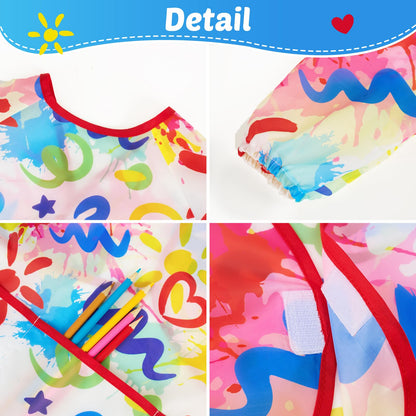 WERNNSAI Kids Art Smock - Kids Painting Aprons for Girls Waterproof Toddler Smock Painting with Long Sleeve 3 Pockets