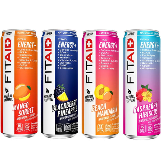 LIFEAID FITAID Energy, 200mg Natural Caffeine, Keto, Variety Pack, Optimum Performance Formula: BCAAs, Quercetin, Electrolytes, Omega-3s, 15 Calories, Paleo, Vegan & Gluten-Free, 12 Fl Oz (Pack of 12)