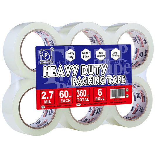 Heavy Duty Packing Tape 6 Rolls, Total 360Y, Clear, 2.7 mil, 1.88 inch x 60 Yards, Ultra Strong, Refill for Packaging and Shipping