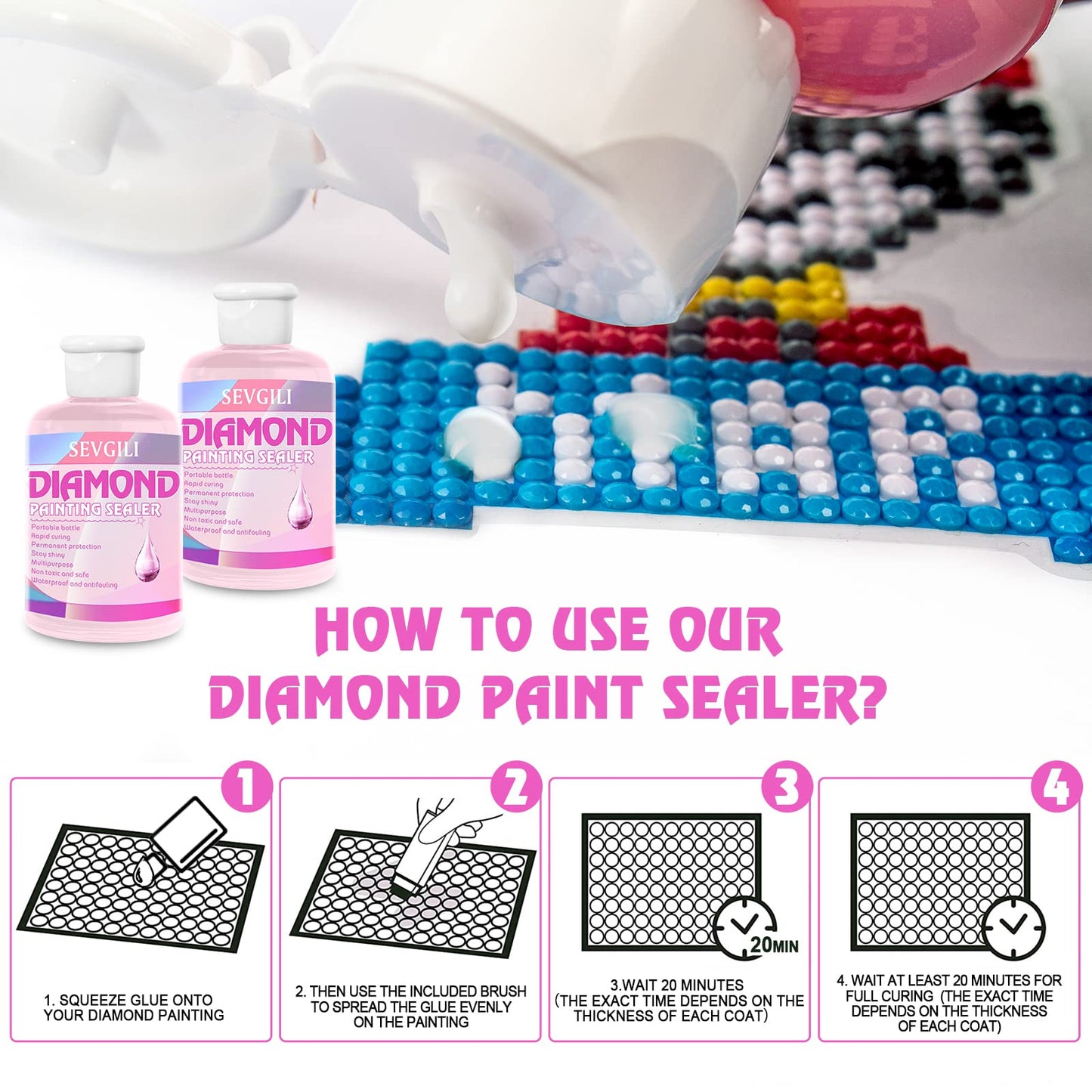 Diamond Painting Sealer Kits 120ML with Brushes, Diamond Art Sealer Puzzle Glue Diamond Painting Accessories and Tools for Adults (4OZ)